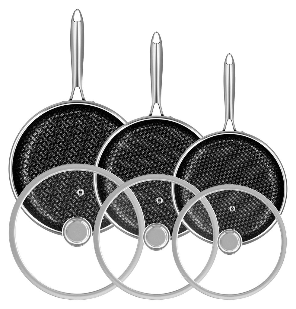 Edelstahl Pfannenset Induktion Antihaft Bratpfannen Set mit Deckeln 20 cm, 26 cm, 30 cm Wok Pfanne mit Edelstahlgriff für alle Herdarten, spülmas...