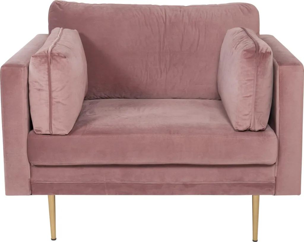 Fauteuil en velours rose vintage Boom - Finition douce et pieds robustes