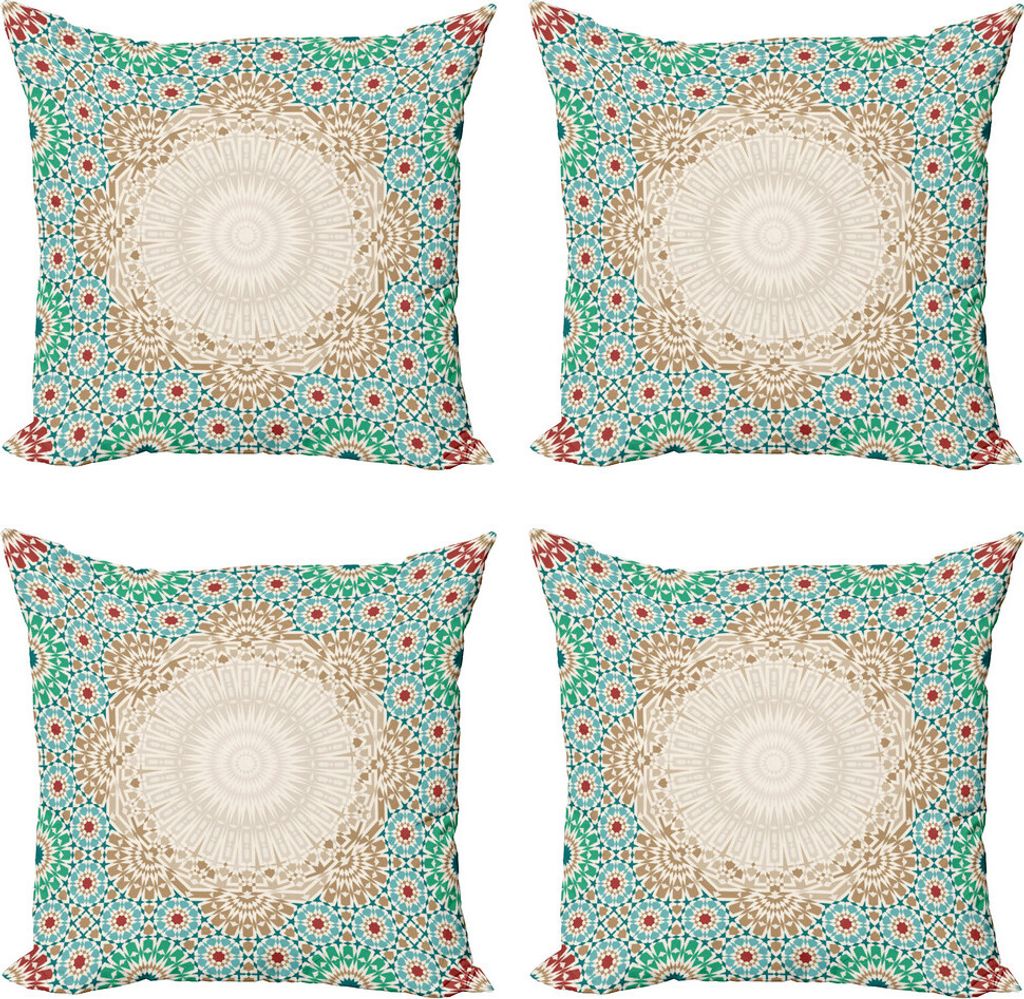 ABAKUHAUS marokkanisch Kissenbezug Set (4 Stück), Antike Blumenmosaik-Formular, Moderner Doppelseitiger Digitaldruck, 40 cm x 40 cm, Mehrfarbig