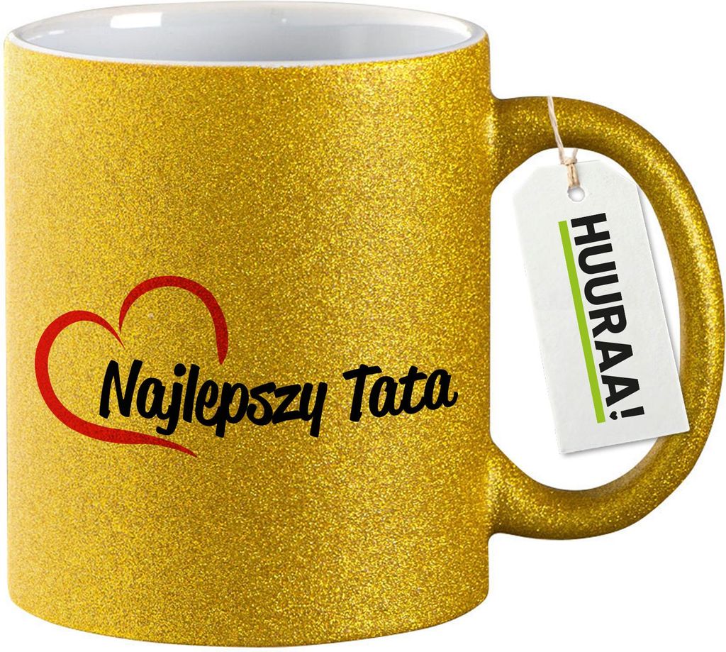 Huuraa Glitzertasse Najlepszy Tata Serce 330ml Gold Keramik Kaffeebecher Geschenkidee