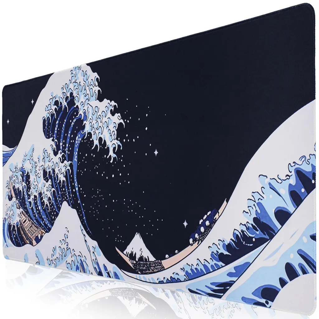 Grand Tapis de Souris 900x400 mm Antidérapant - Motif Fuji Noir et Blanc
