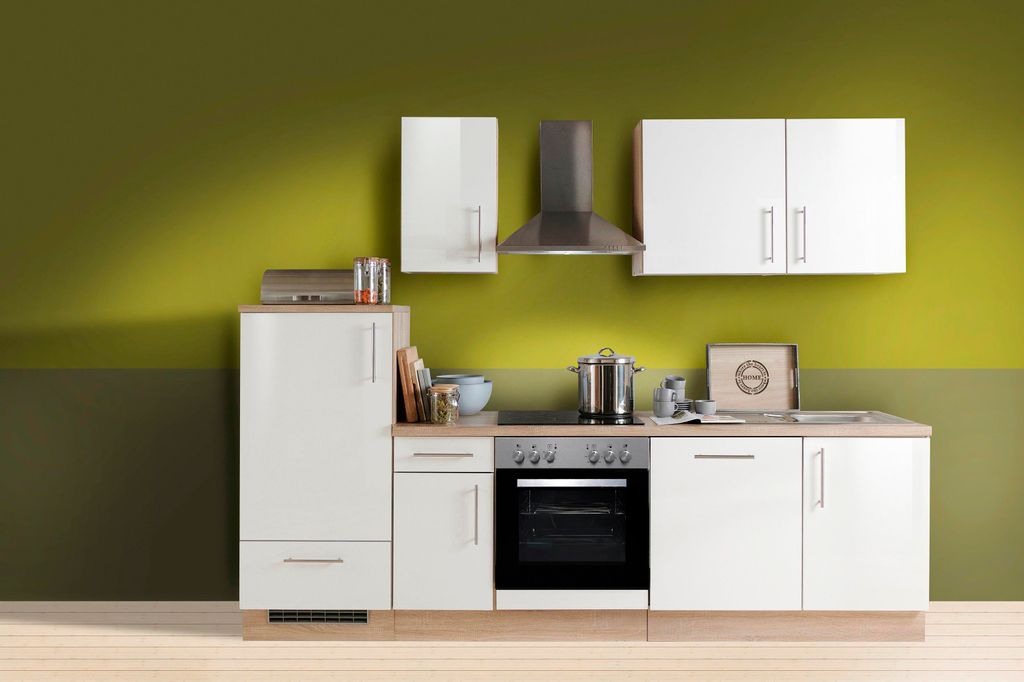 Küchenzeile mit Elektrogeräten Premium Lack Weiß 270 cm Produktbild 