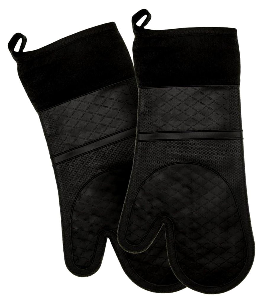 2 Stück Silikon-Ofenhandschuhe – Schwarze, hitzebeständige Handschuhe bis 230 °C – rutschfeste Backhandschuhe – waschbare Grillhandschuhe ...
