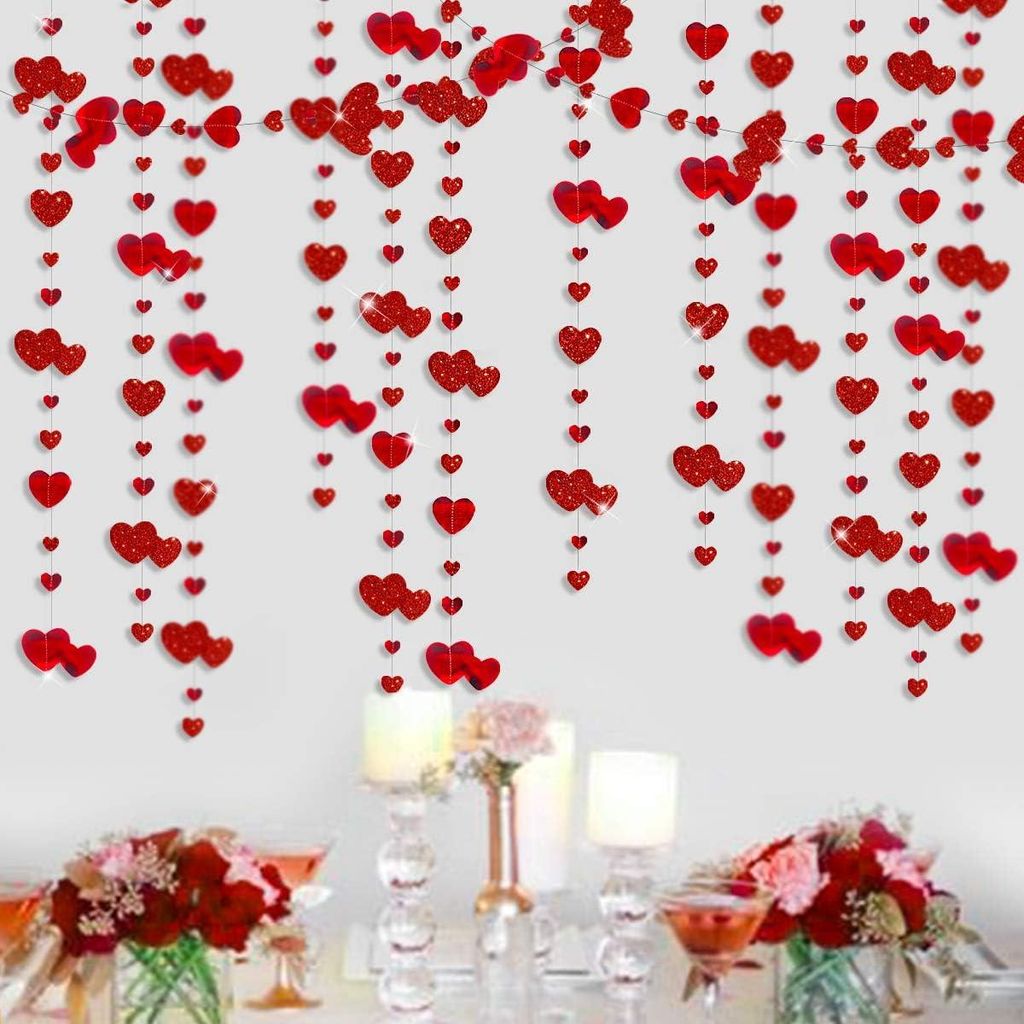 Rotes Herz aus Metallic-Papier, 15,85 Meter, Dekoration zum Valentinstag/zur Verlobung