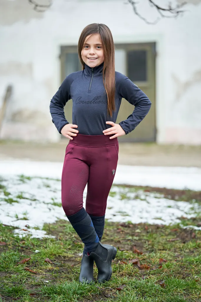 Leggings d'équitation enfant aubergine Covalliero HW/21 souple en 128/134