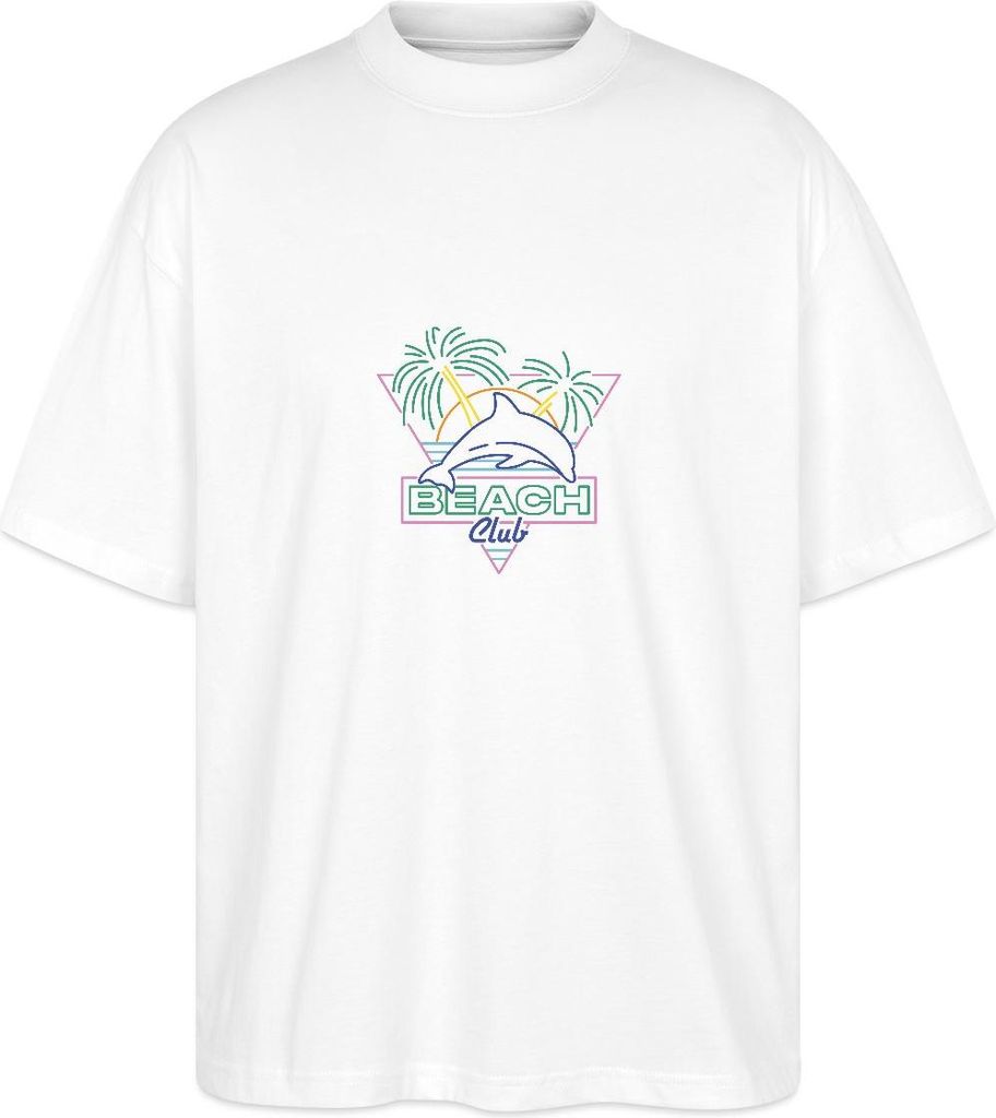 Spreadshirt Retro Beach Club Neon Sign Print Oversize Uni T-Shirt, S, Weiß