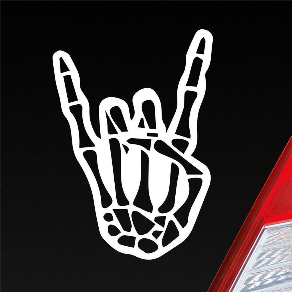 Auto Aufkleber Pommesgabel Heavy Metal 12x8 cm Weiss Matt Sticker Heckscheibenaufkleber