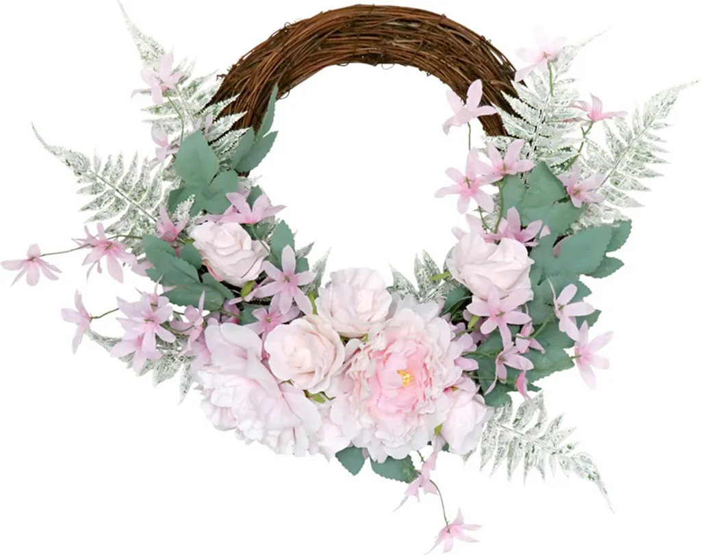 Couronne décorative printanière de haute qualité en soie et feuillage