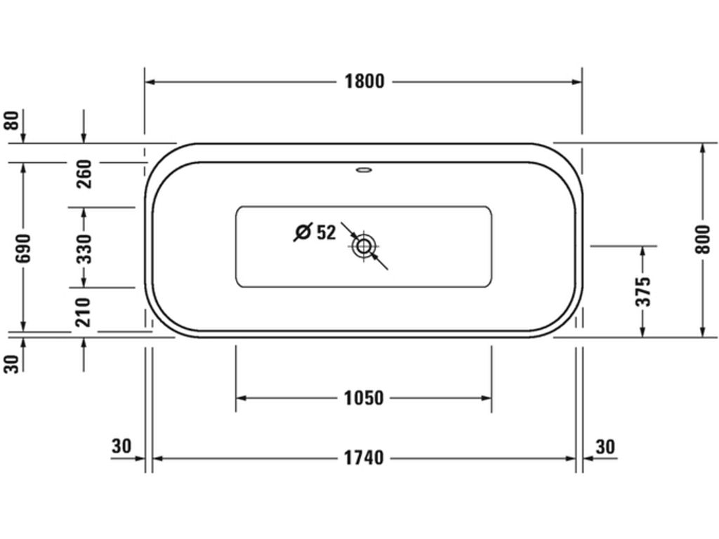 Duravit Happy D.2 Plus Badewanne, freistehend, 2 Rückenschrägen, nahtlose Acrylverkleidung, 1800x800x460mm, 700453000000000