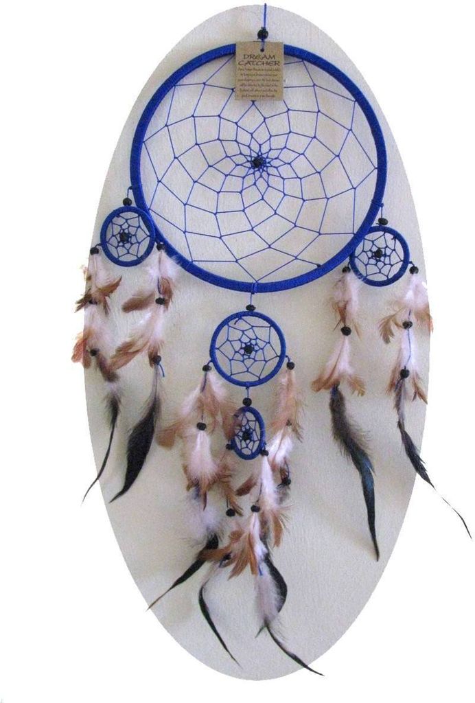 Traumfänger Dreamcatcher Federn Träume Geschenk Nachbildung Hängend Windspiel Raumharmonisierung 21 cm, blau