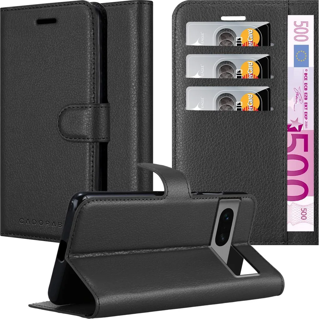 Cadorabo cover per Google PIXEL 7 in PHANTOM BLACK custodia protettiva con chiusura magnetica, funzione stand e slot per carte di credito custodia flip case custodia per cellulare flip cover book case