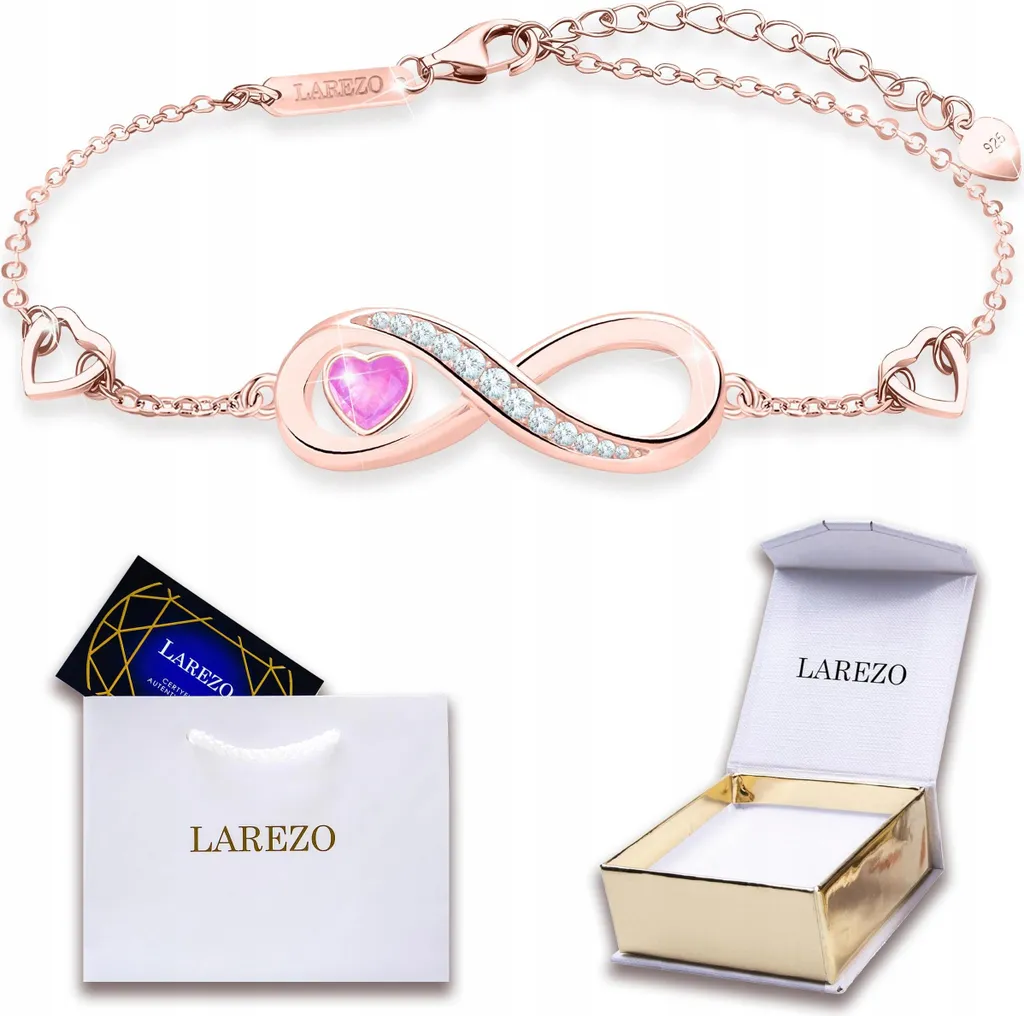 Gioiello Infinito Argento 925 Placcato Oro Rosa 18k e Cuore Rosa