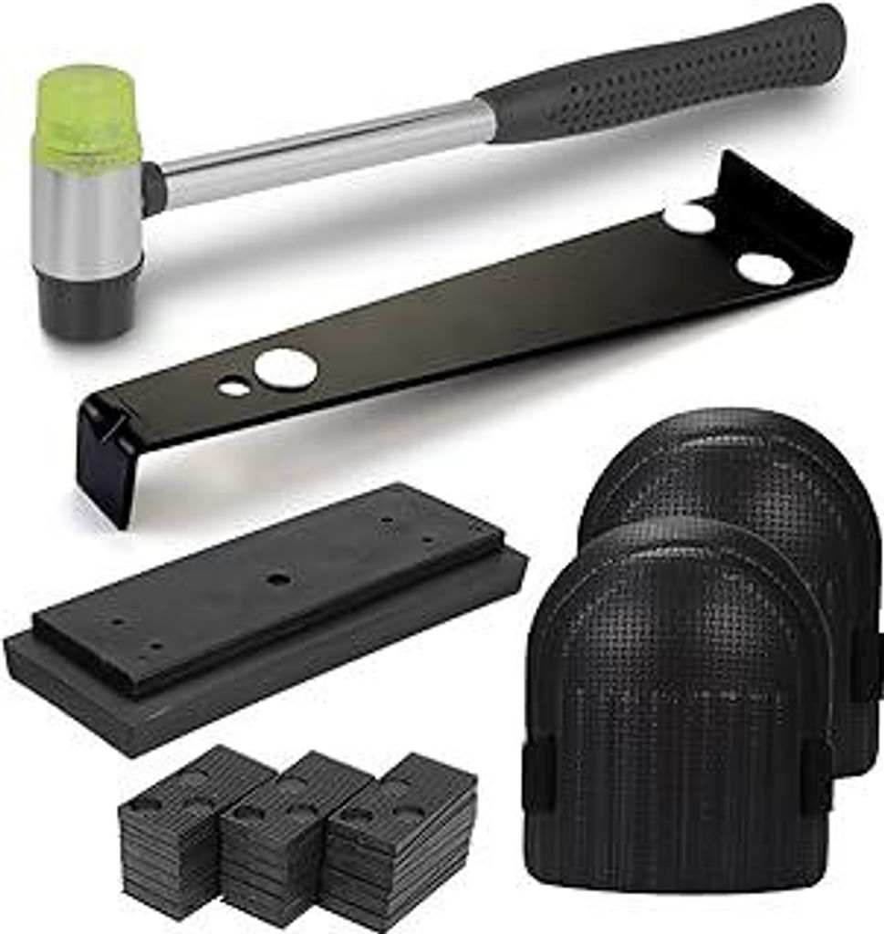 Fippy Vinylboden Verlegeset, 45 tlg. Laminatfußboden Verlegeset Kit inkl. 40 Montagekeile, Schlagklotz, Zugstange, Doppelseitiger Hammer, Schaum K...