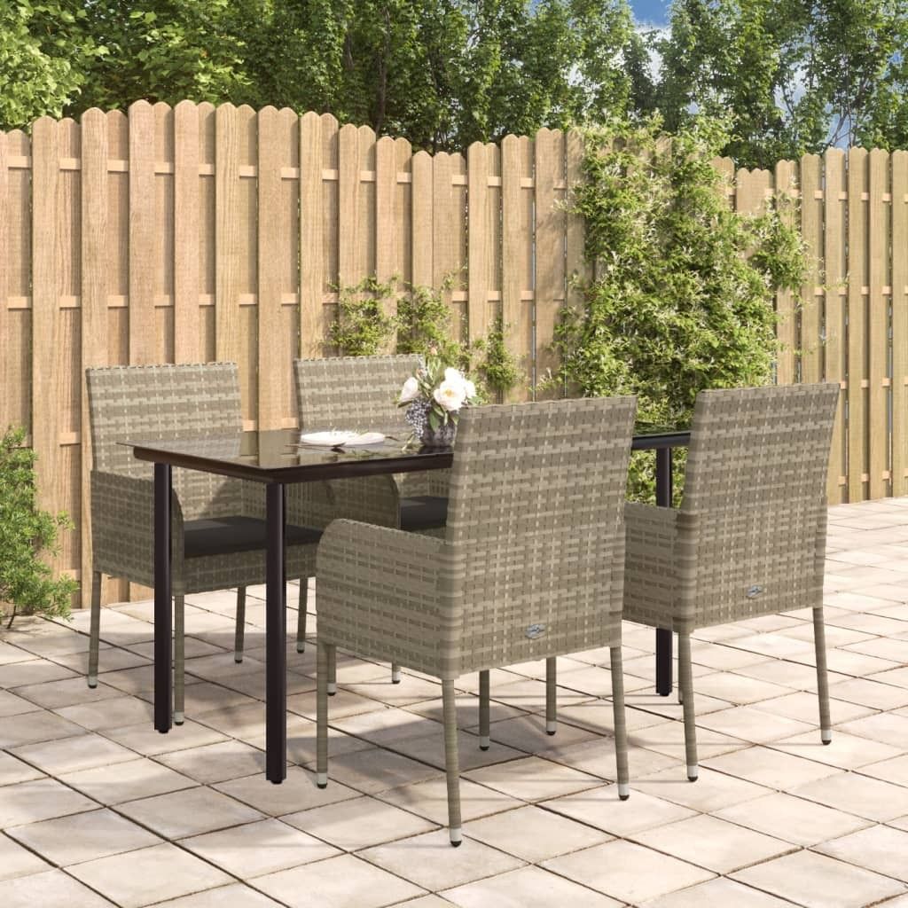 Maison Exclusive - 5-tlg. Garten-Essgruppe mit Kissen Schwarz und Grau Poly Rattan