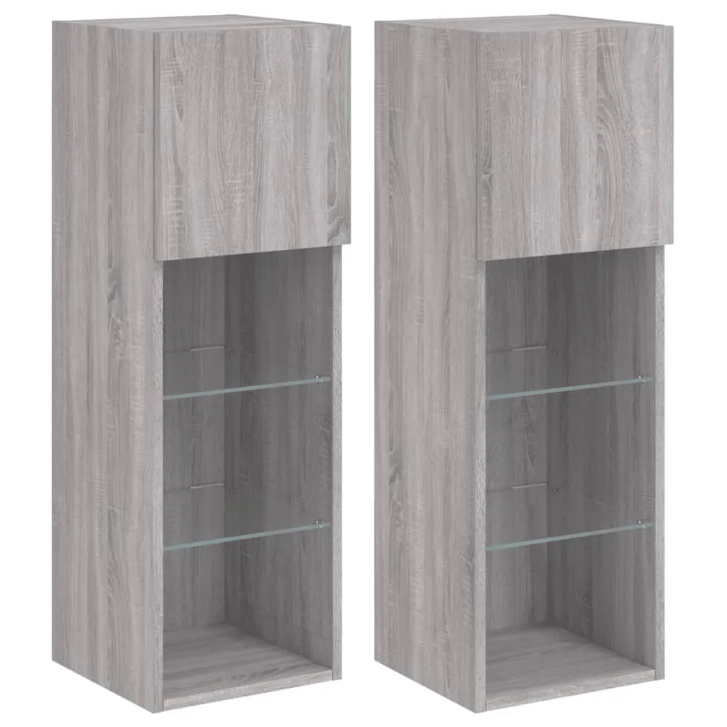 Mobili Porta TV Sospesi SYFAX™ con LED - Grigio Sonoma 30,5x30x90 cm