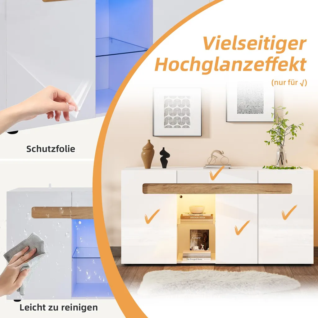 Buffet moderne blanc 140cm : optimisez votre espace avec élégance LED - 5