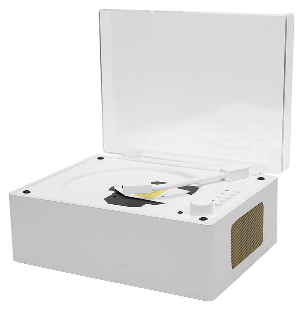 Lecteur CD portable rétro Bluetooth 5.0 blanc bois avec télécommande HiFi - 3