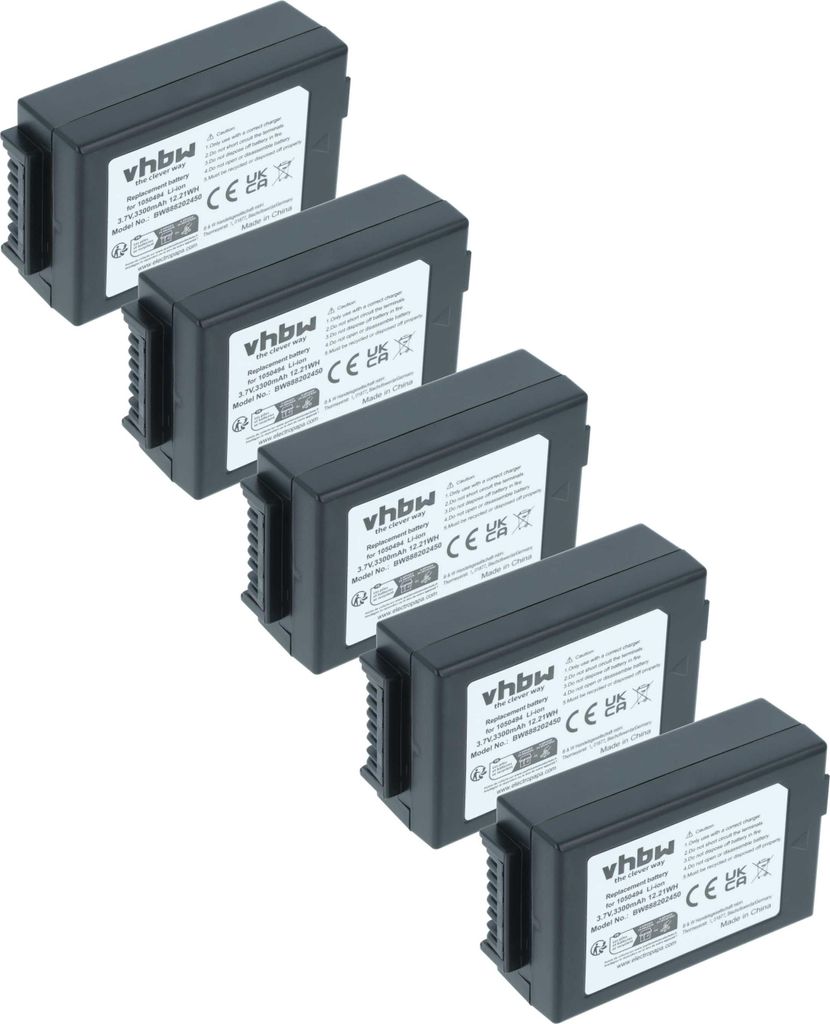 vhbw 5x Akku Ersatz für Psion WA3006, WA3020, 1050494-002, 1050494 für Handheld Computer Scanner (3300 mAh, 3,7 V, Li-Ion)
