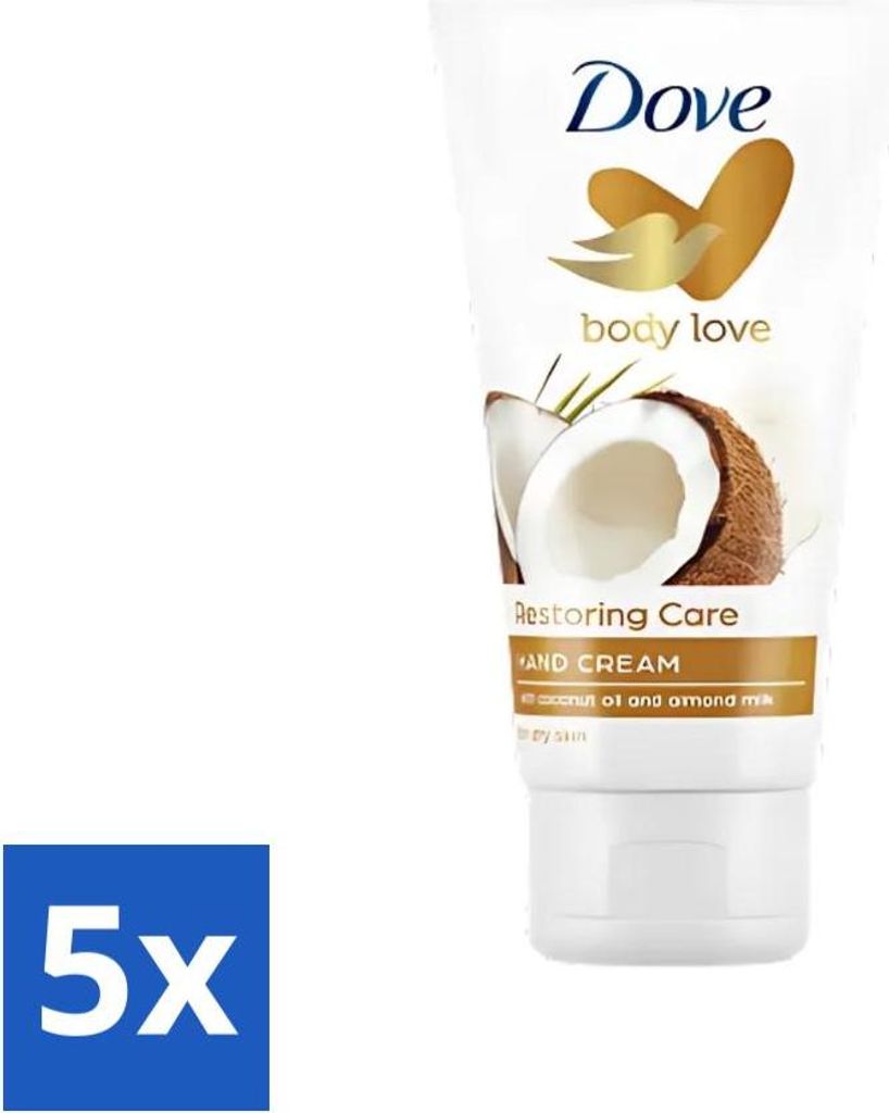 Dove - Handcreme - Body Love Restoring Care - Kokosnuss & Mandel - Feuchtigkeitsspendend - Trockene Haut - 75 g - Vorteilspack - 5 Stücke