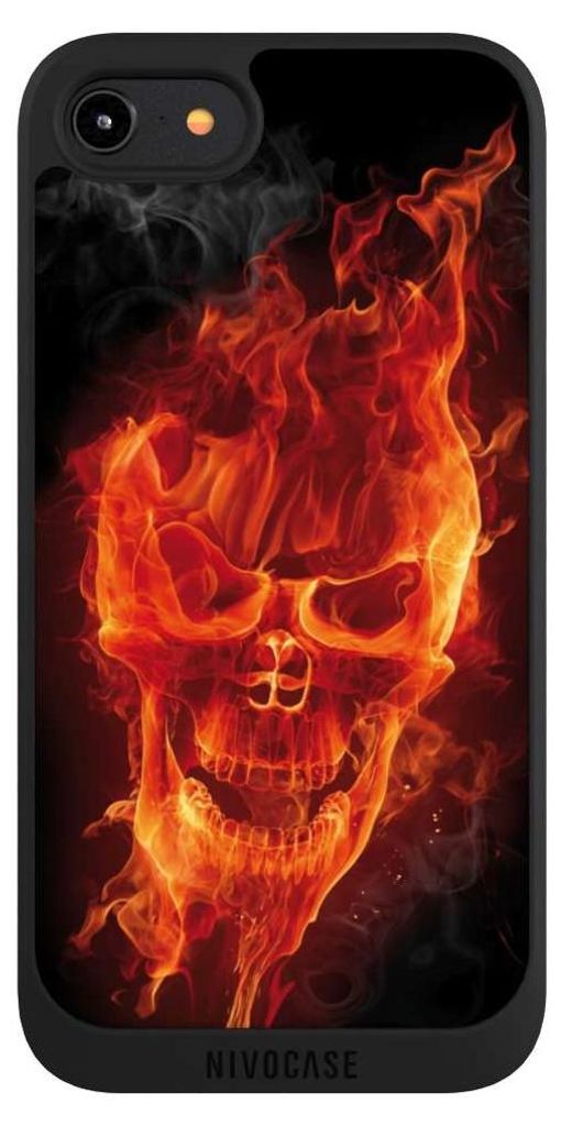 NIVOCASE Handyhülle für Apple iPhone 7 Hülle NIVOpure Case Schwarz Feuer Schädel Totenkopf