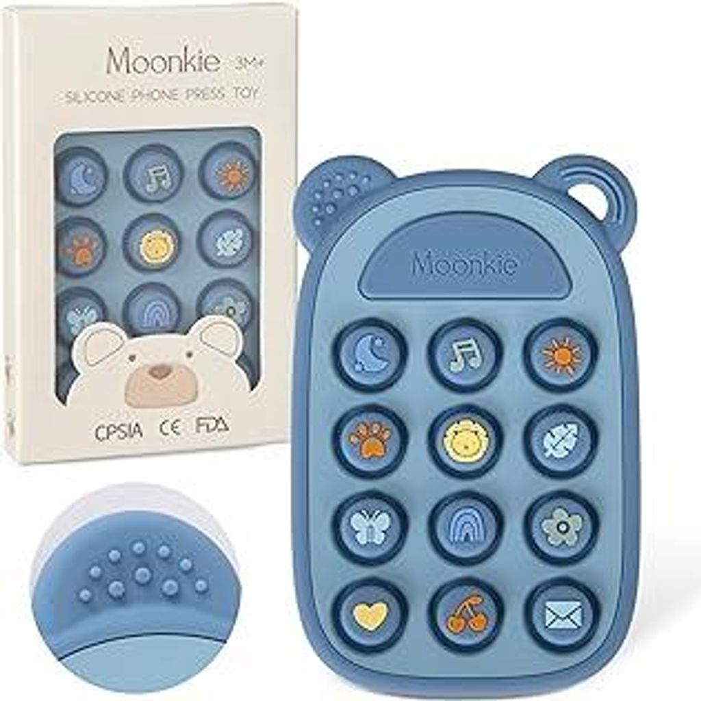 Moonkie Beißring Baby, Silikon Spielzeug Handy, ab 3 Monate+, Kinder Telefon zum Pop It Spielzeug, BPA-frei, Beißspielzeug Baby für Jungen & Mä...