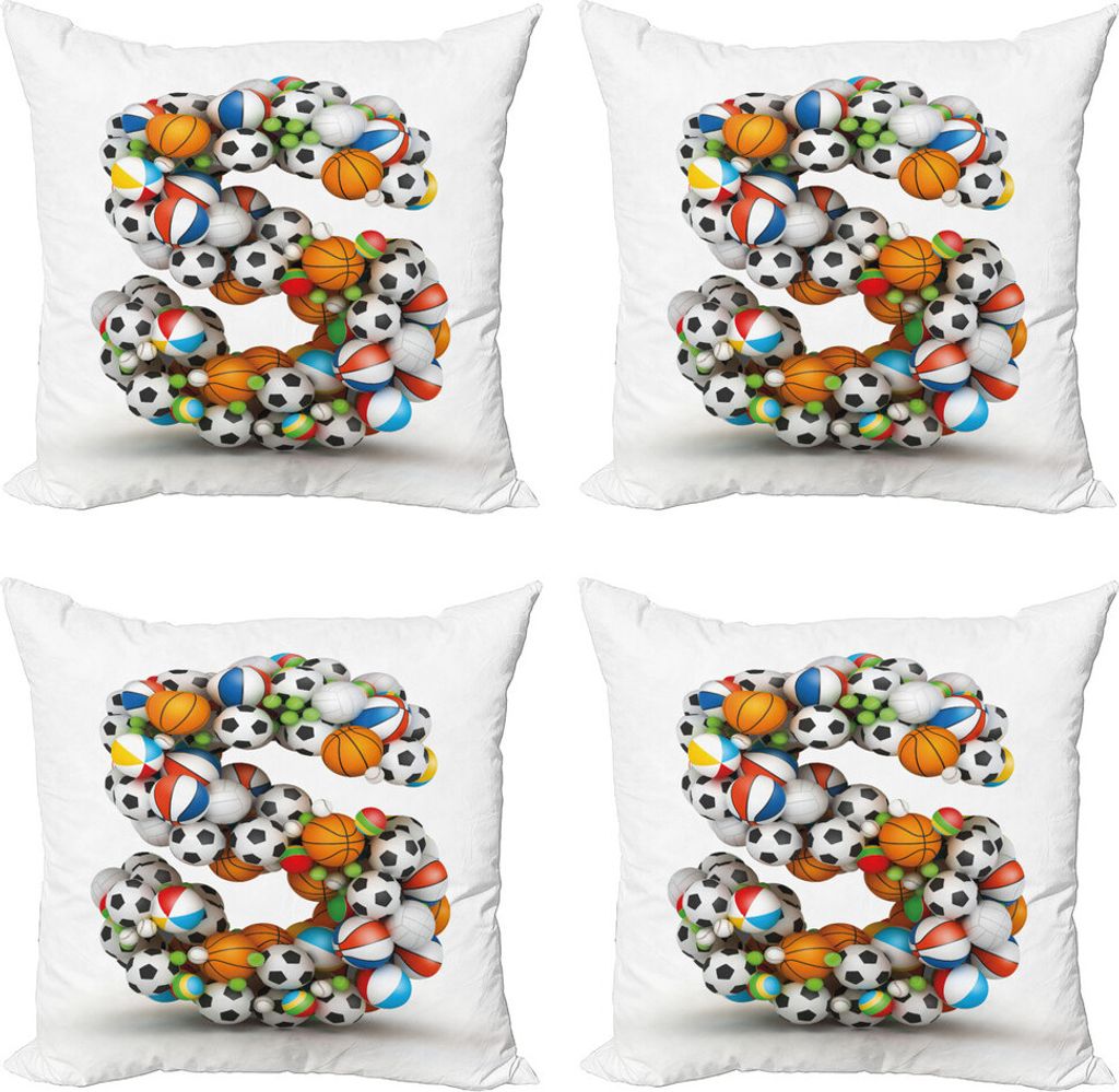 ABAKUHAUS Briefe Kissenbezug Set (4 Stück), Junge Kids Fun Initialen, Moderner Doppelseitiger Digitaldruck, 50 cm x 50 cm, Mehrfarbig