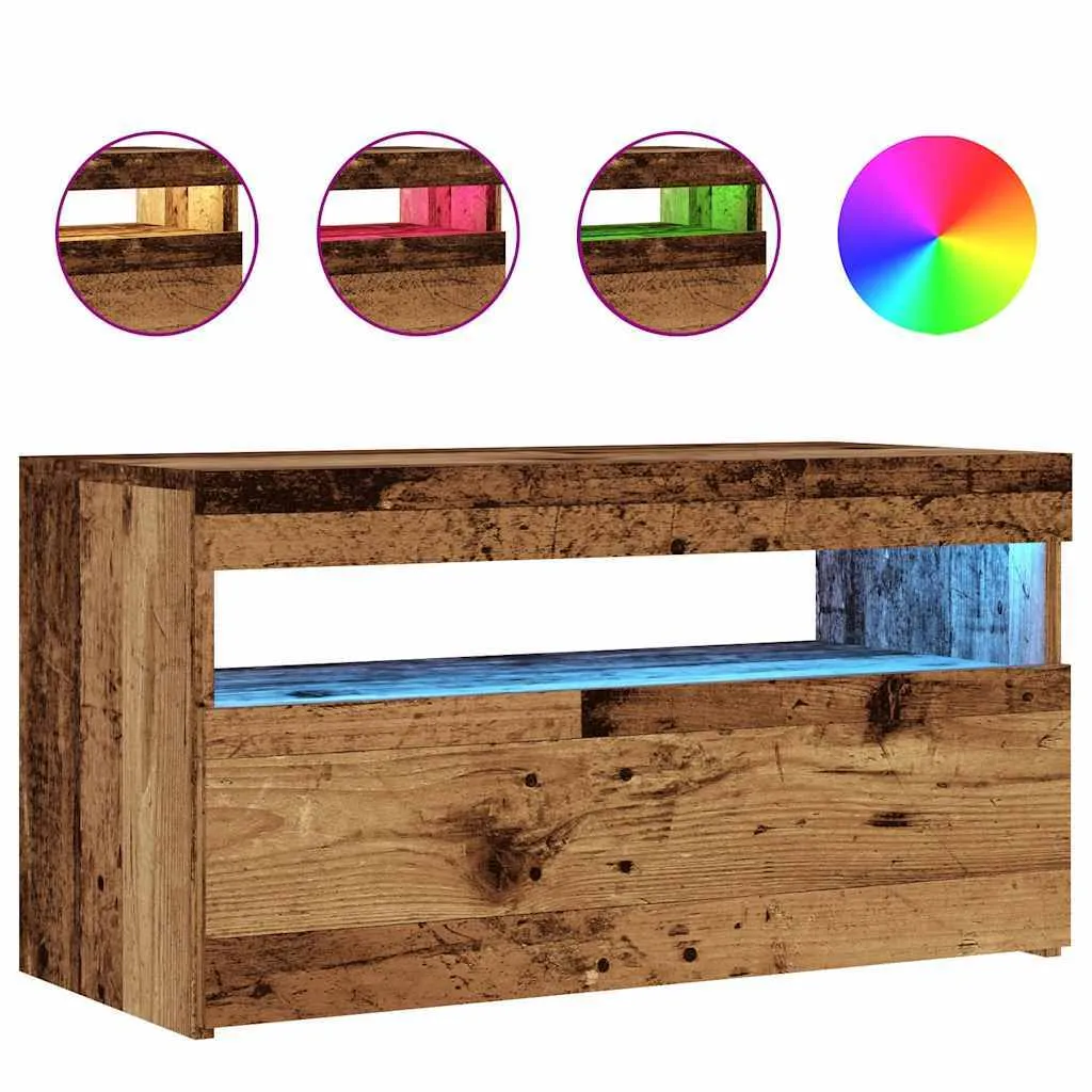 vidaXL Armoire TV LED Imitation Vieux Bois - Meuble de Salon 75x35x40 cm