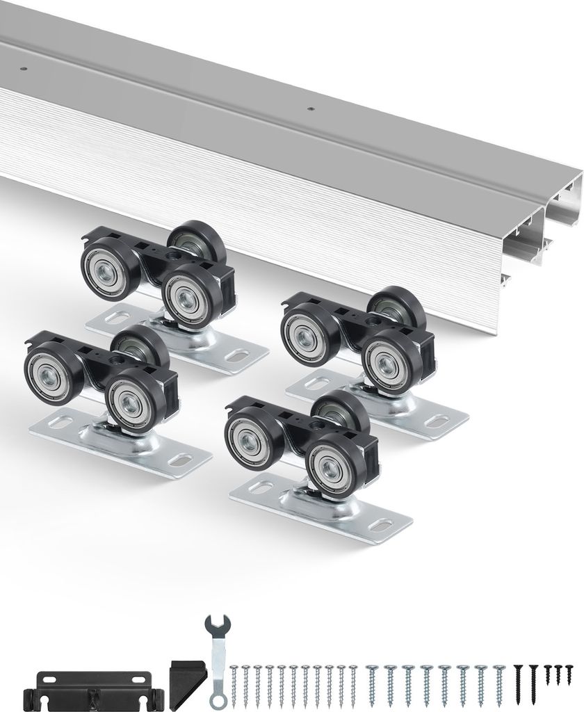VEVOR Schiebetür-Beschlagschienensatz Schiebetürsystem 1828 mm, Doppelschienen Schiebetürsystem aus Aluminiumlegierung, passende Türbreite 927 ...