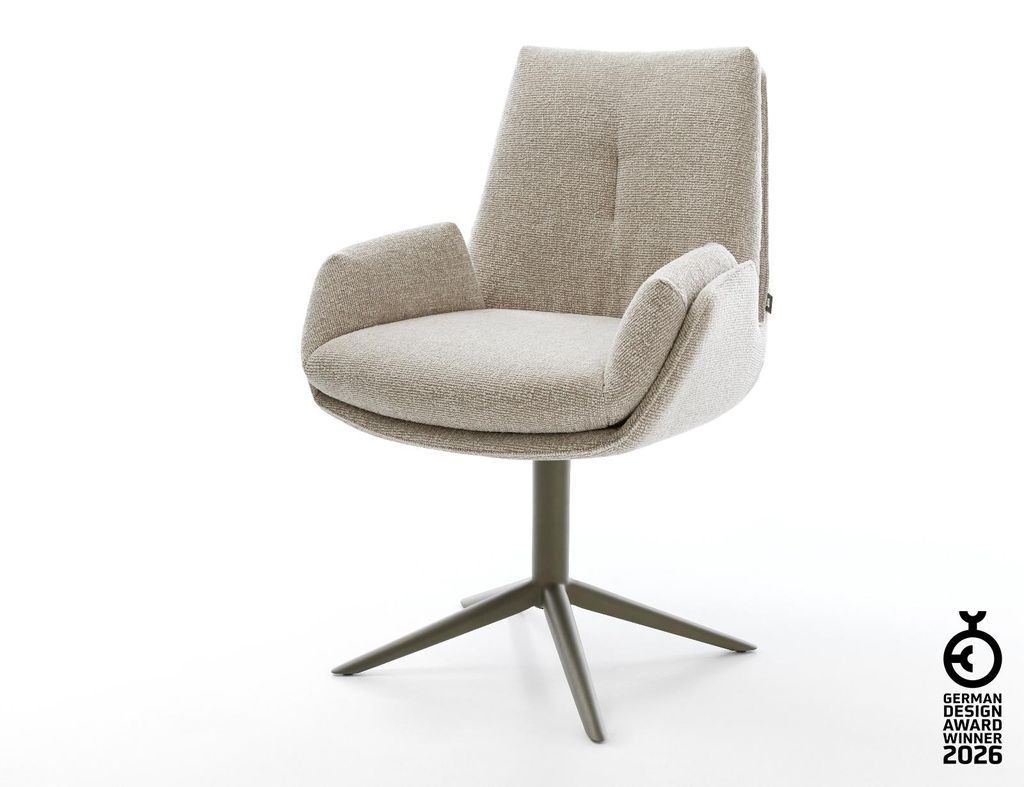 DELIFE Drehstuhl Clea-Flex Webstoff Soft Beige Fußkreuz Effektfinish Titan 360° drehbar Wippfunktion