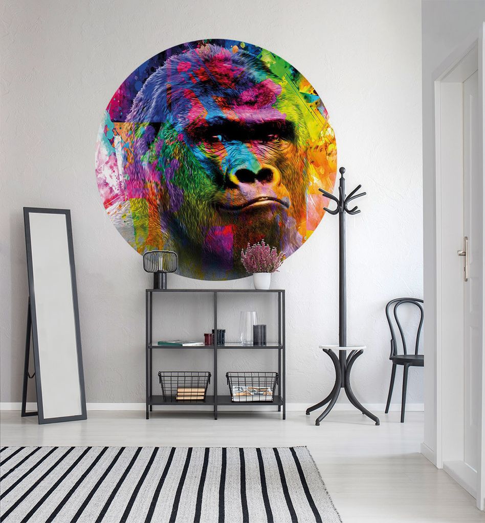 Fototapete Bunter Gorilla rund, Material:Premium Vlies 150g/qm, Größe Tapete:195cm rund