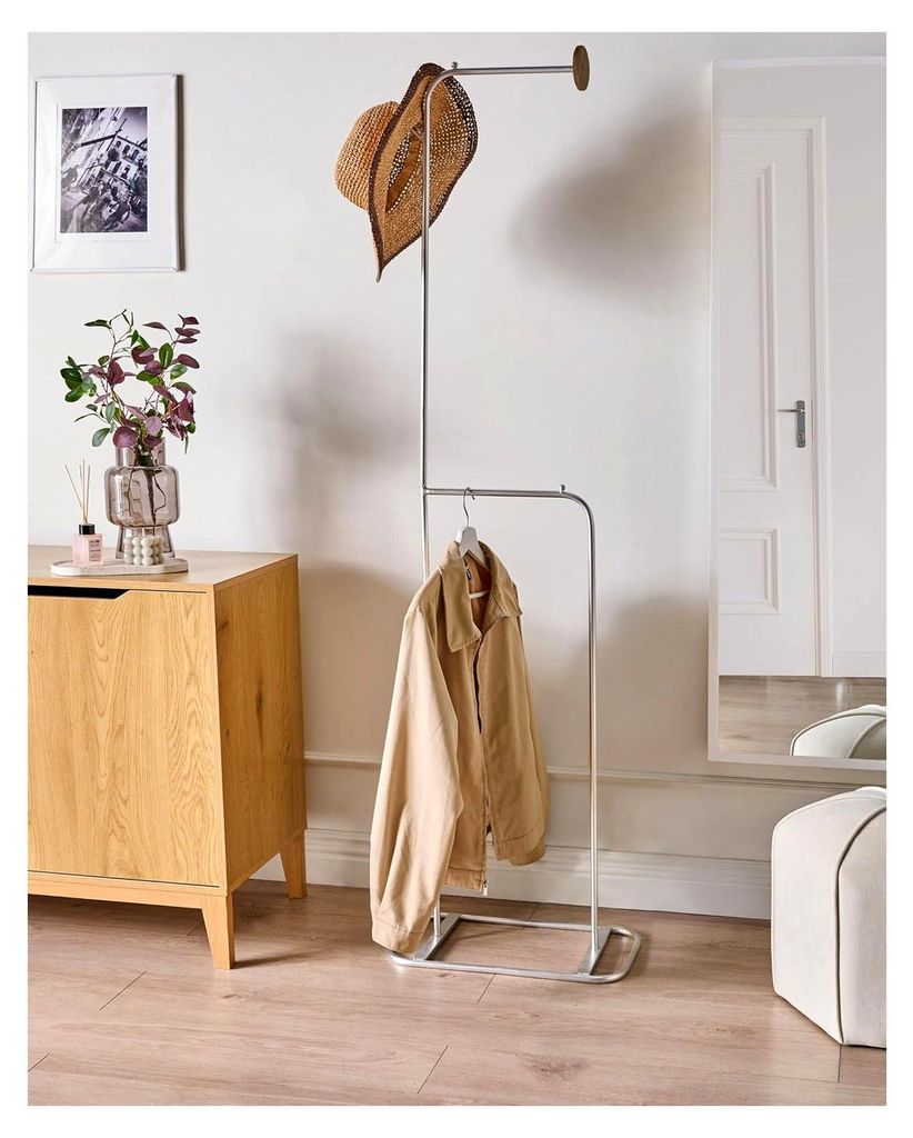 Kleiderständer Metall silber schmal 2 Haken 171 cm hoch Industrie Design
