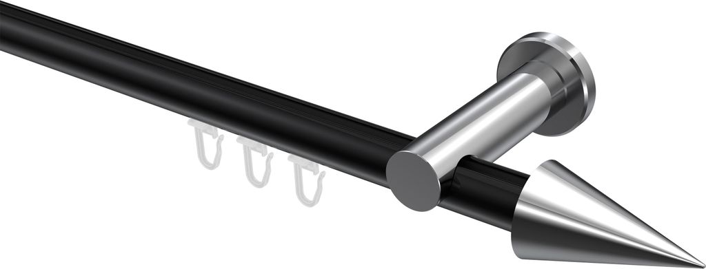 Interdeco Innenlaufstange / Gardinenstange mit Innenlauf Schwarz / Chrom, Typ Platon Savio (Kegel), 20 mm Ø 1-läufig, 540 cm