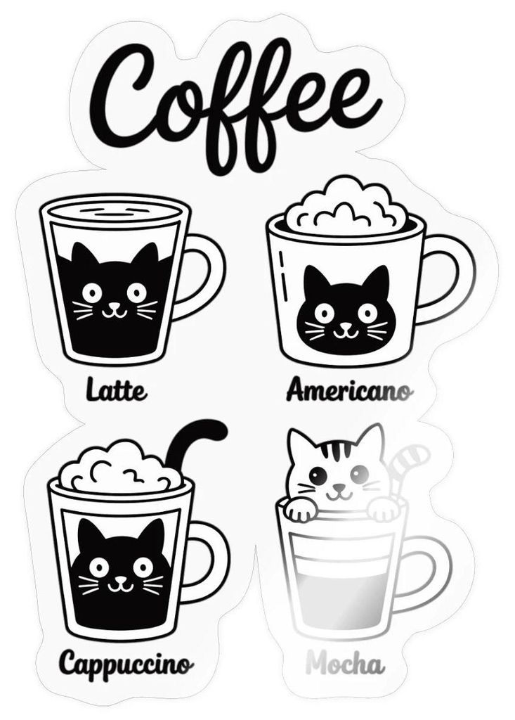 Spreadshirt Coffee Katzen | Latte Americano Cappuccino Mocha Sticker Aufkleber, 10 x 10 cm, Transparent glänzend