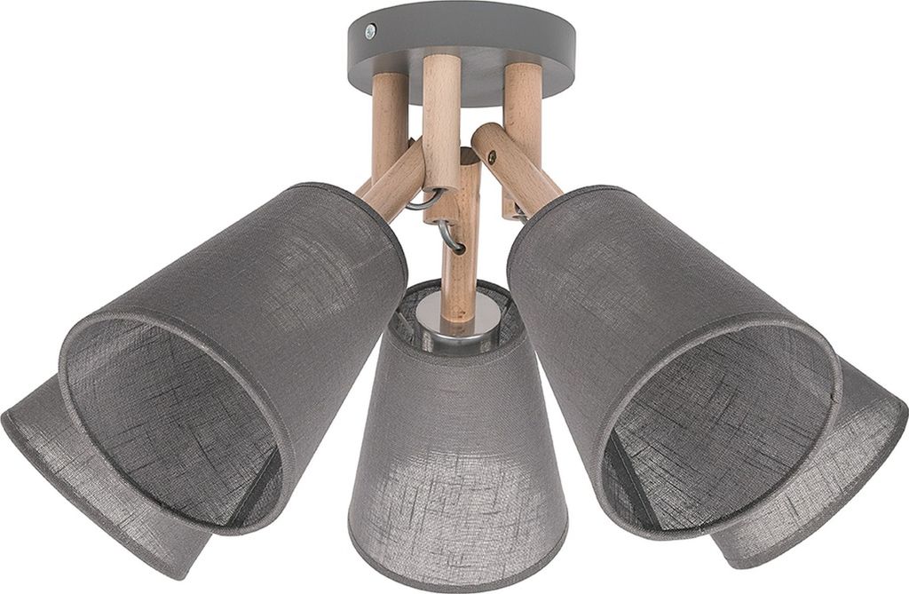 Deckenlampe Grau Stoff Holz 5 flammig Skandinavisch E27 Deckenleuchte Wohnzimmer
