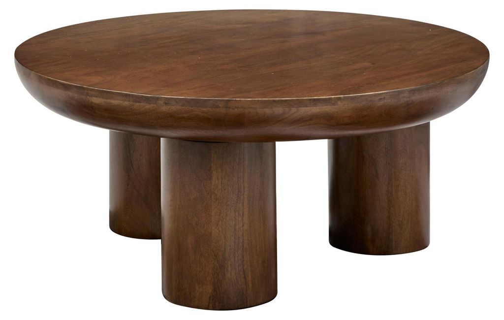 Runder Couchtisch aus Massivholz mit zylindrischen Beinen Produktbild 