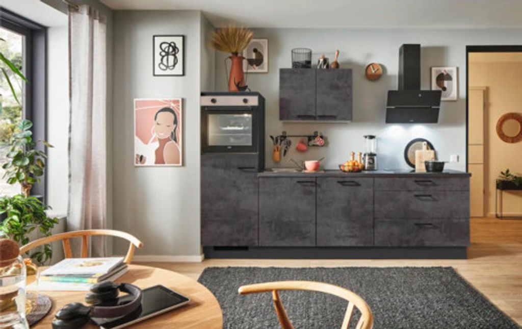 PICCANTE Plus Küchenzeile ohne Geräte Casual 270 cm beton grafitgrau matt vormontiert Variante links 4067368006934