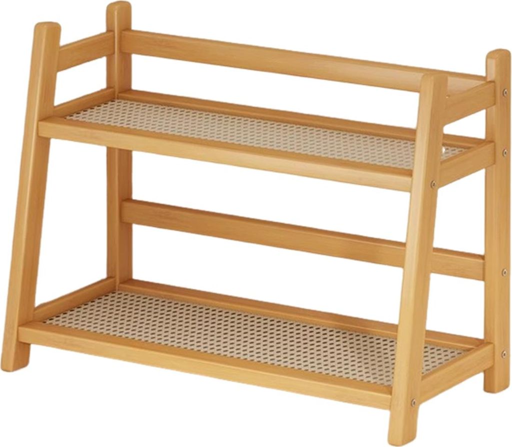 Bambus-Doppelschichtregal, 2-stufiger Desktop-Organizer, hohe Stabilität, starke Tragfähigkeit, Küchen-Präsentationsregal, Getränkehalter