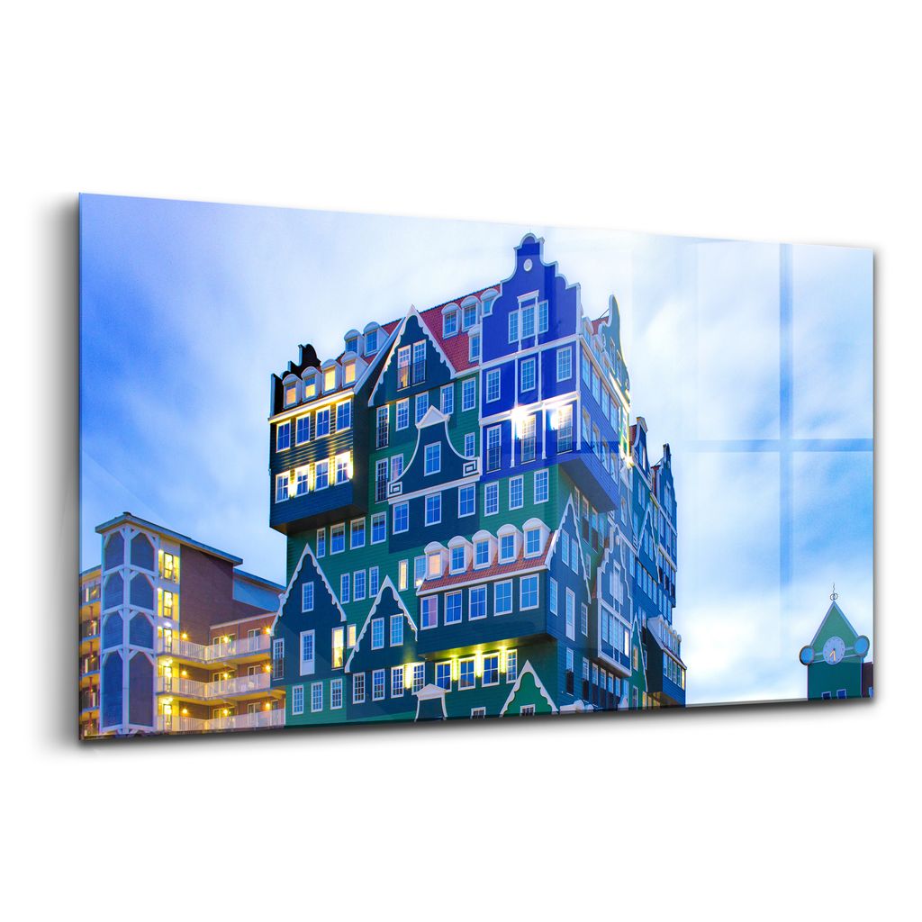 Glasmalerei - dekorative Malerei - moderne Malerei - 100x50 - Buntes Haus in Amsterdam