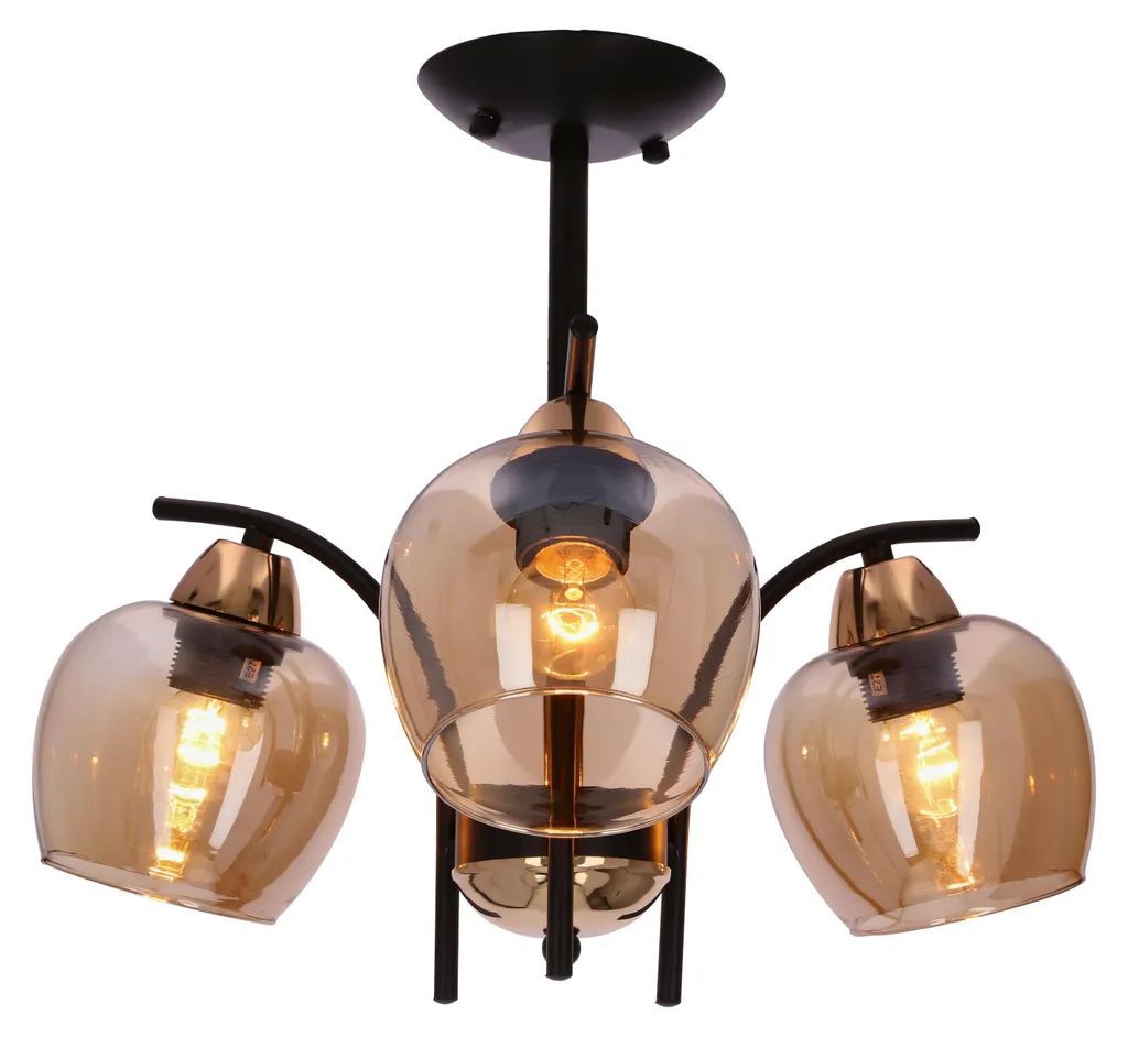 Lustre suspension 3 lampes MERRA style rétro chic noir et ambré 40W