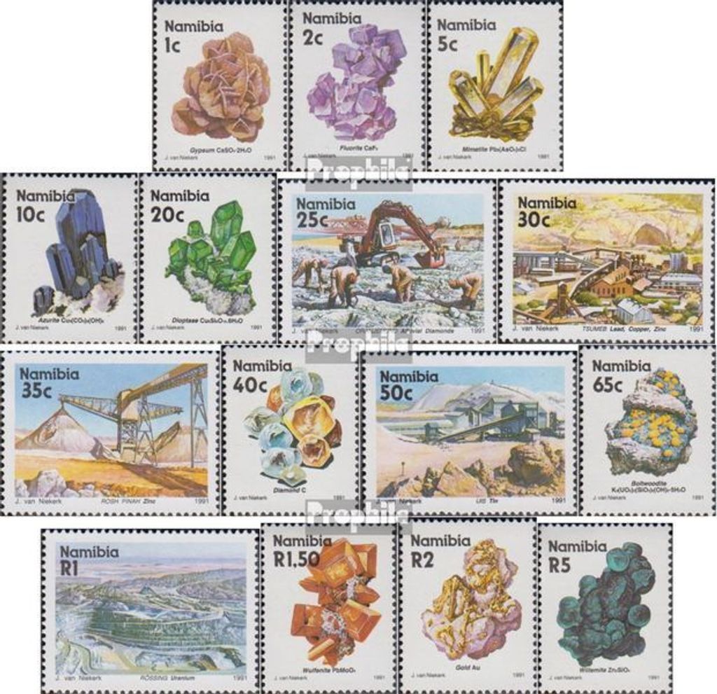 Briefmarken Namibia - Südwestafrika 1991 Mi 683x-697x (kompl.Ausg.) postfrisch Mineralien und Bergwerke
