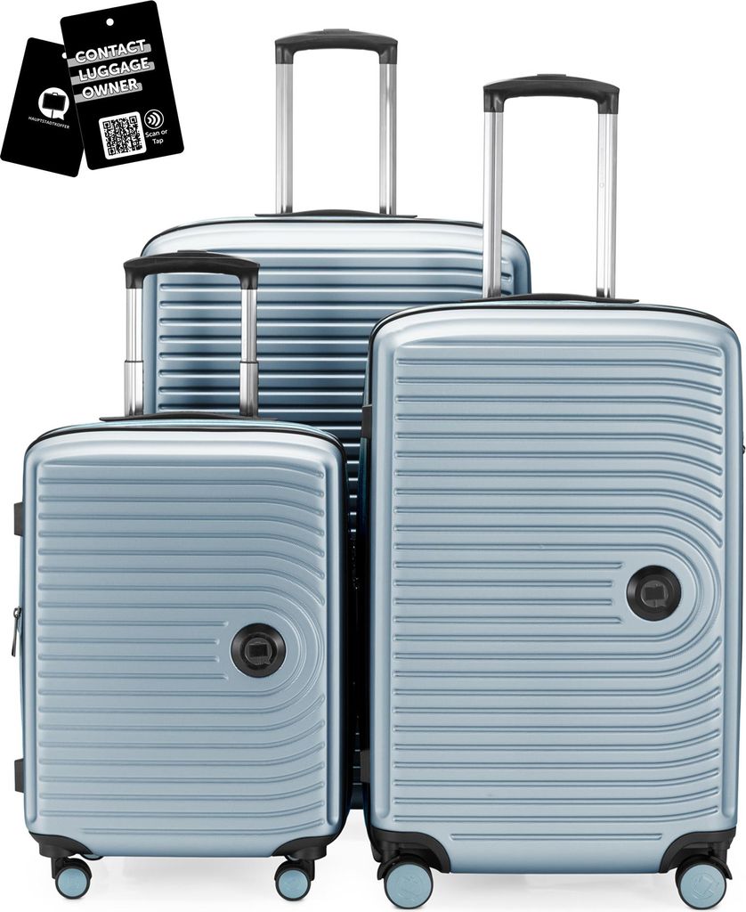 Hauptstadtkoffer MITTE - Gepäck-Set 3 Koffergrößen + digitaler Namensschild Gepäckanhänger, Reisetrolleys mit XL Erweiterung Kofferset Aufgabe...