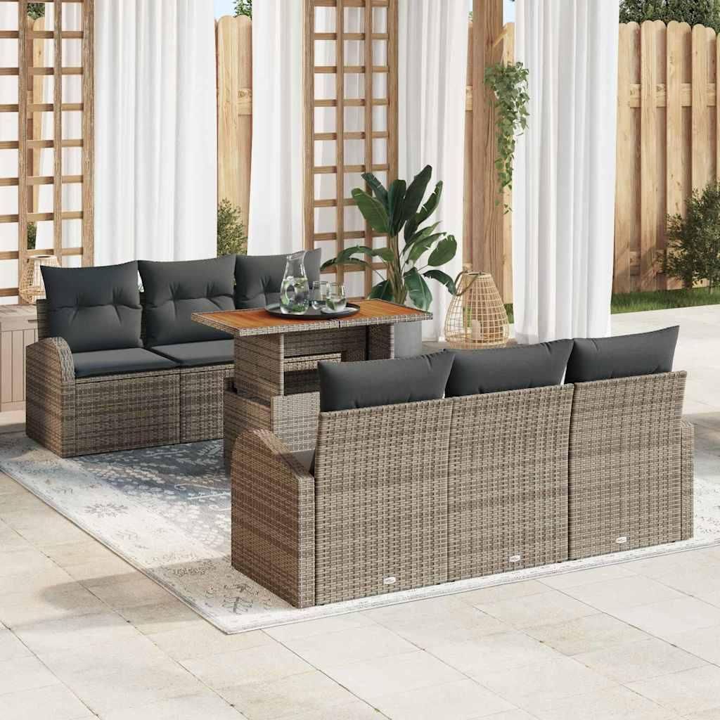 "Rabatt" Garten-Sofa-Set - Balkonmöbel/Terrassenmöbel - mit Speicher - 7 pcs Grau Poly Rattan - Lounge-Dining set CC13164