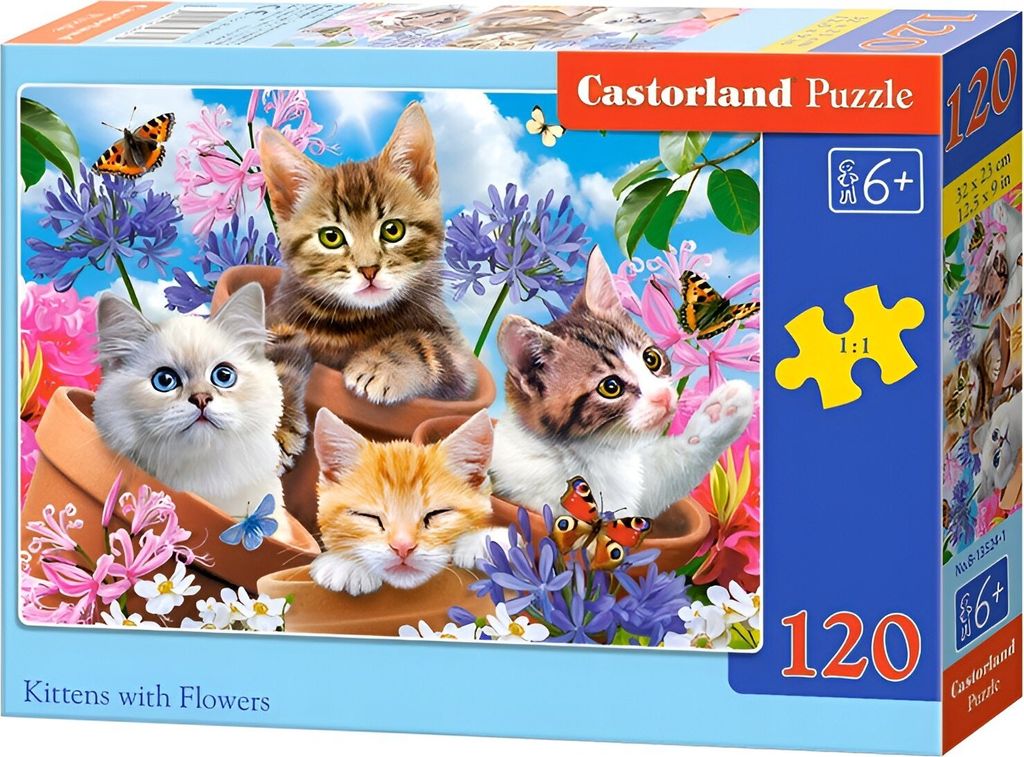 Castorland Puzzle „120 Kätzchen mit Blumen“ – klassisches Puzzle für Kinder ab 6 Jahren