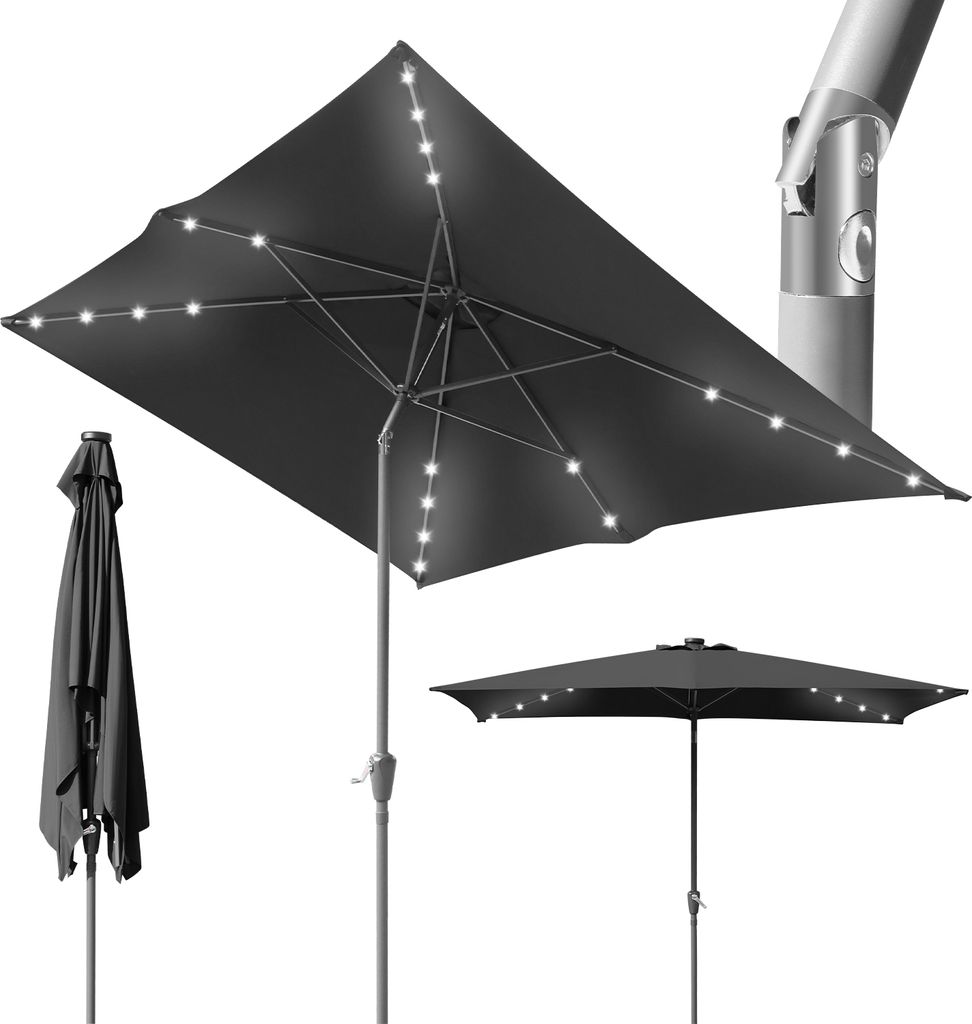 Aopunly Sonnenschirme Balkonschirm 210 x 140 cm Rechteckig Kippbar Höhenverstellbar mit Kurbel,Grau