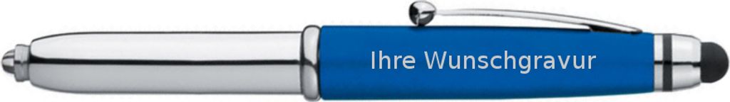 LED Touchpen Kugelschreiber mit silberfarbender Gravur / Farbe: silber-blau