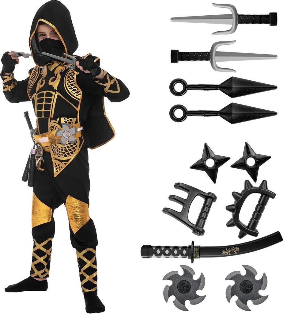 Goldenes Ninja Kostüm für Kinder Large 10-12 Jahre Produktbild 