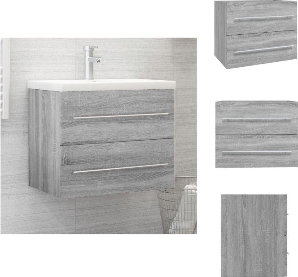 vidaXL Mobile lavabo grigio Sonoma 60x38,5x48 cm in legno - Immagine del prodotto 