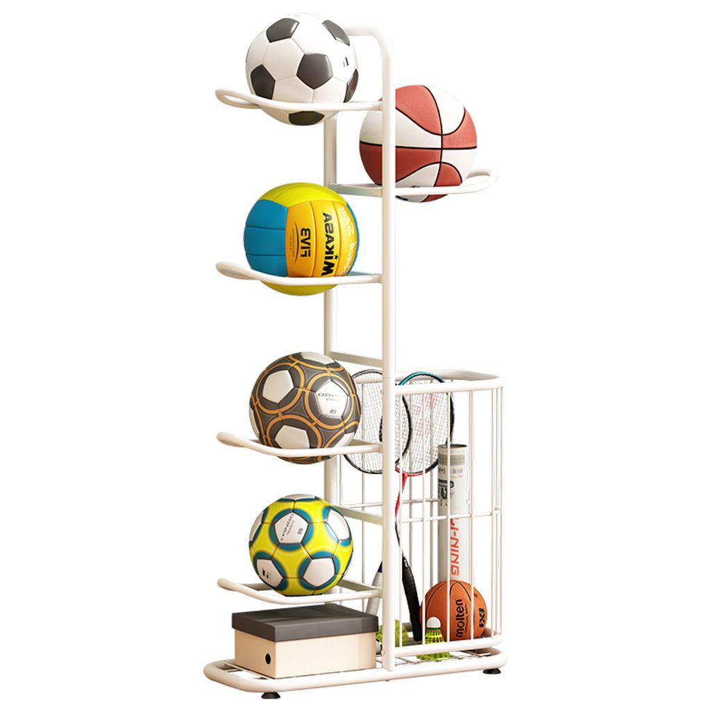 Metall-Ballspender für Fußbälle, Basketbälle und Volleyballbälle – fasst bis zu 5 Bälle, Weiß