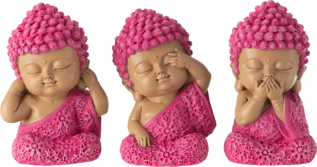 Décoration Zen Salon : Set 3 Moines de la Sagesse J-Line Rose Mat