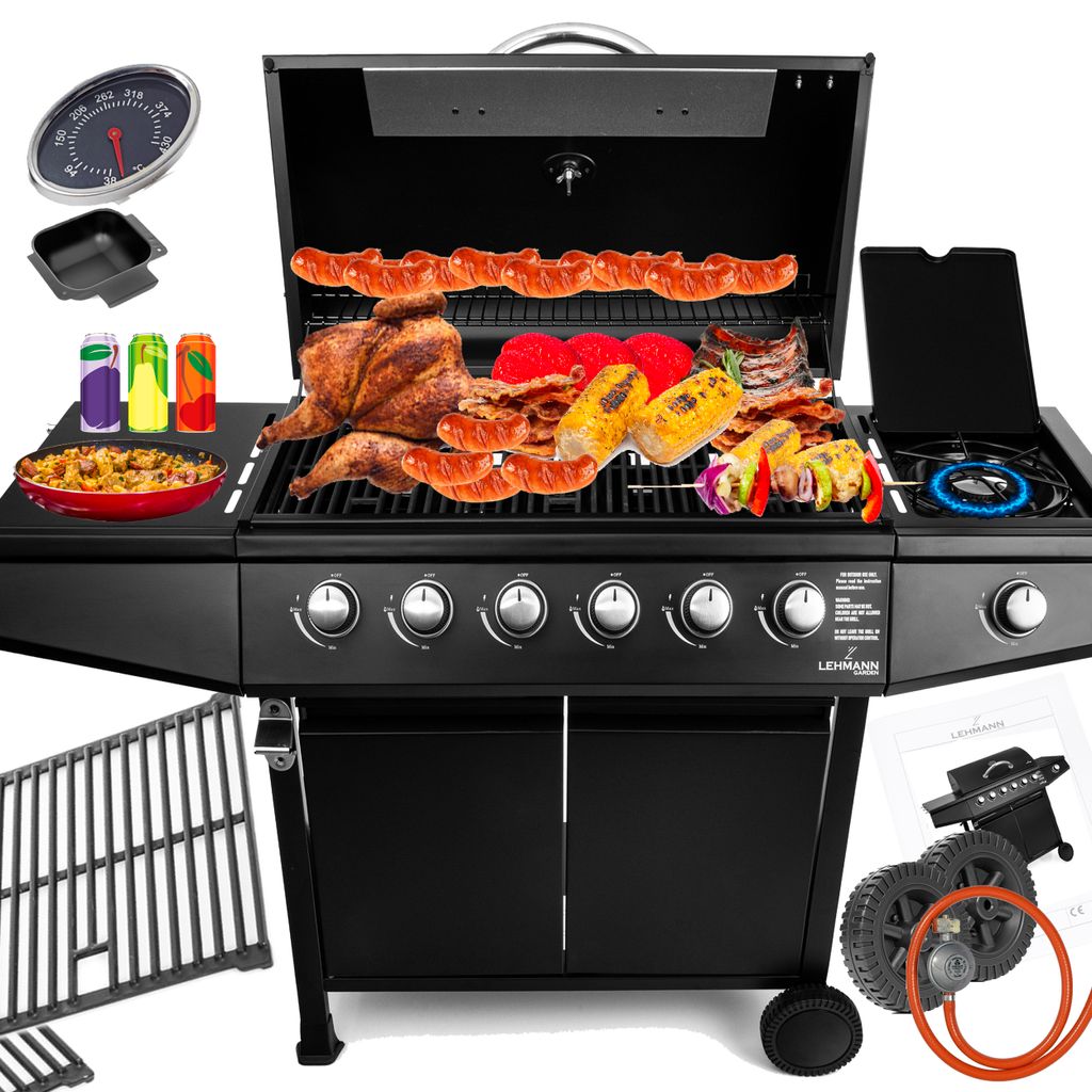 Mocny grill gazowy LEHMANN VEGAS BLACK 6+1 żeliwny ruszt Zdjęcie produktu 